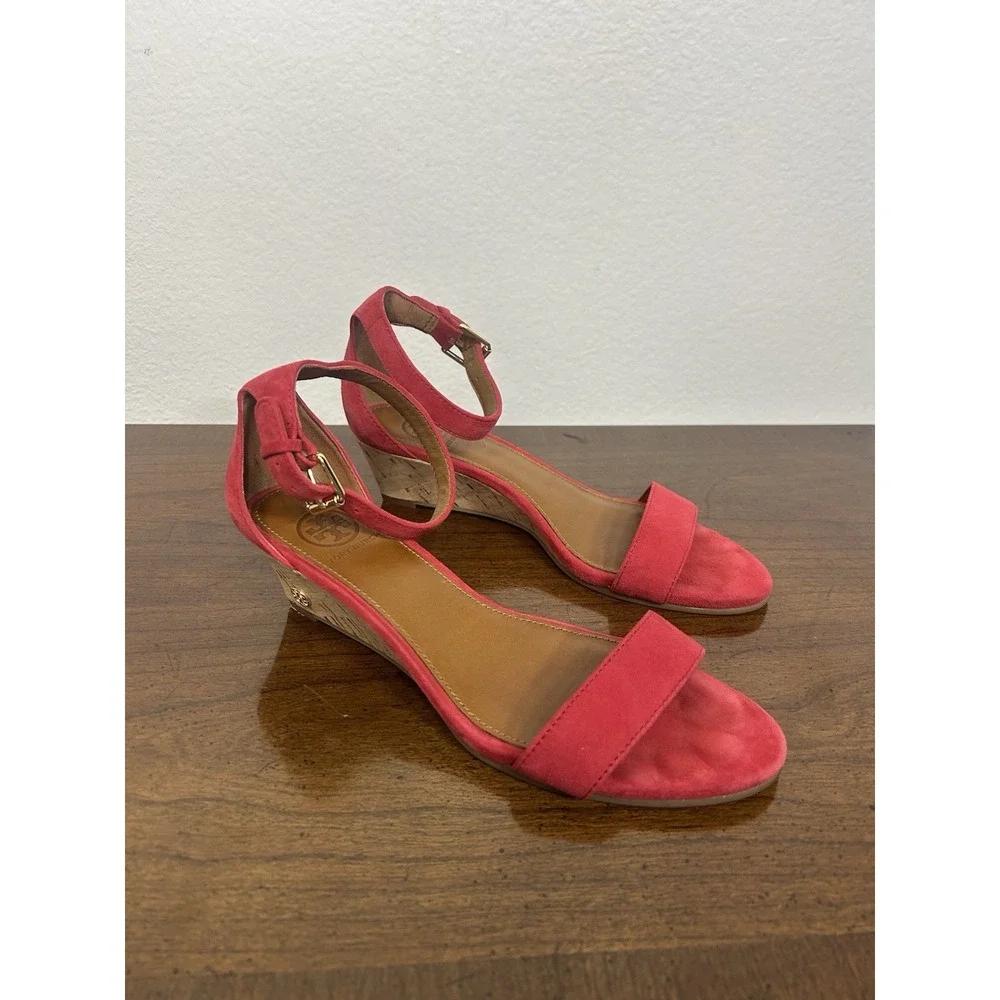 Tory Burch Wedge Heel Leather Quality Shoes Women 6.5 Red Classy Sexy Date Party